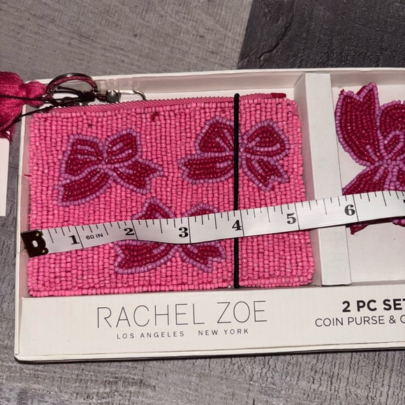 🎀VIRAL Rachel Zoe Pink Bow Beaded Coin Purse & Charm Set - Picture 4 of 5